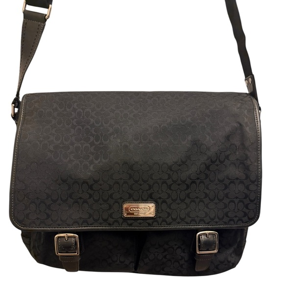Coach Saddle Unisex Signature Messenger Black Canvas Shoulder/Messenger Bag - Picture 1 of 16